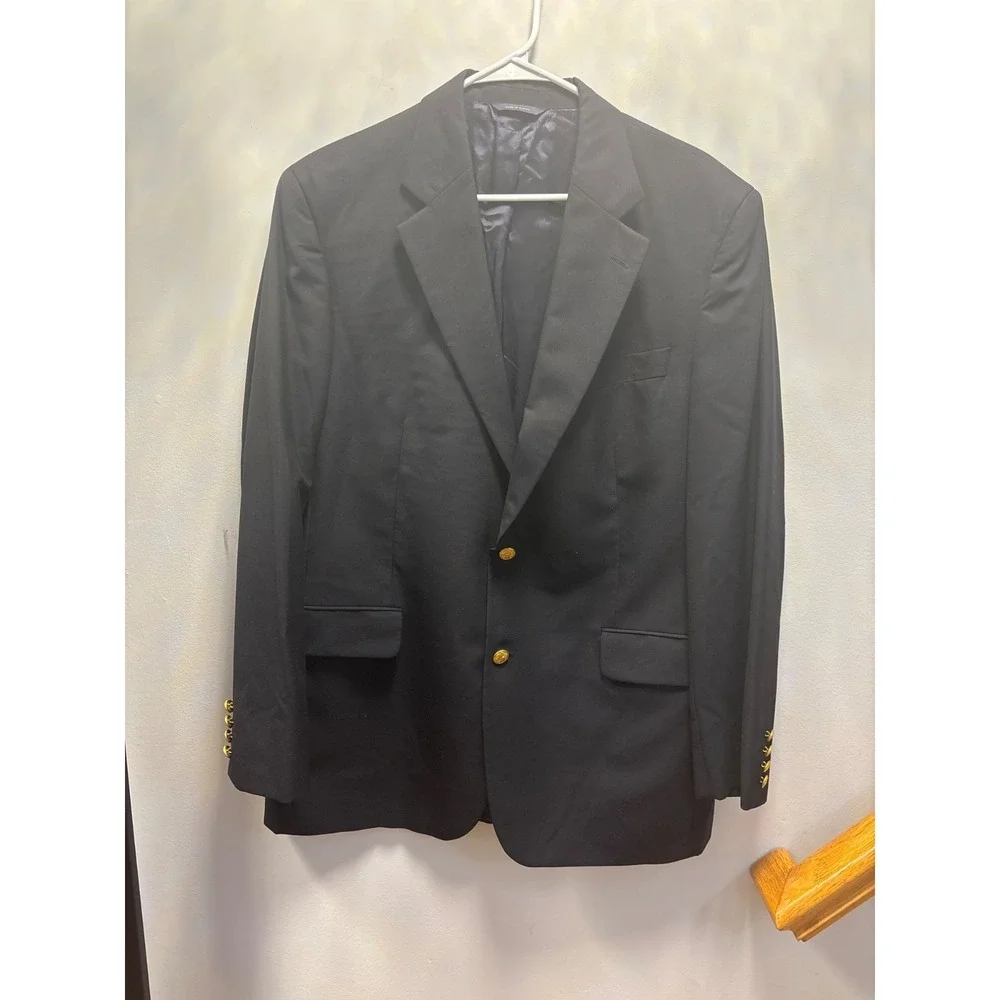 Brooks Brothers Blazer Mens Navy Blue  Loro Piana Wool Gold Buttons 43 L